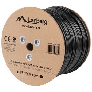 Kabel instalacyjny F/UTP kat.5e PE, żelowany, zewnętrzny, 305m (Lanberg LCF5-30CU-0305-BK)